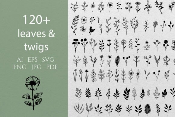 Download Leaves &amp; Twigs Doodles Line Art SVG - Line art Collection