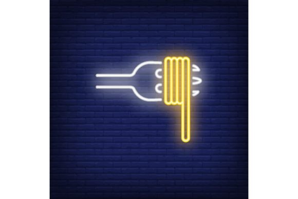 Download Spaghetti Neon Sign. Glowing Fork with S - Premium Resources