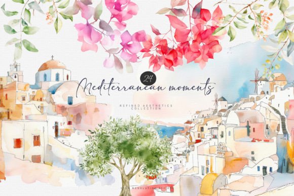 Download Mediterranean Watercolor Clipart Pink - Mediterranean Collection