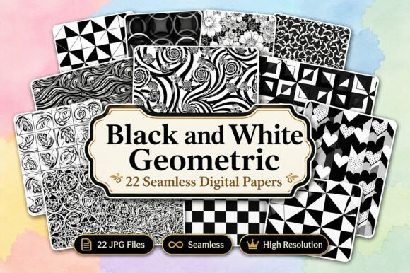 Download Black and White Geometric Digital Paper - Black Collection