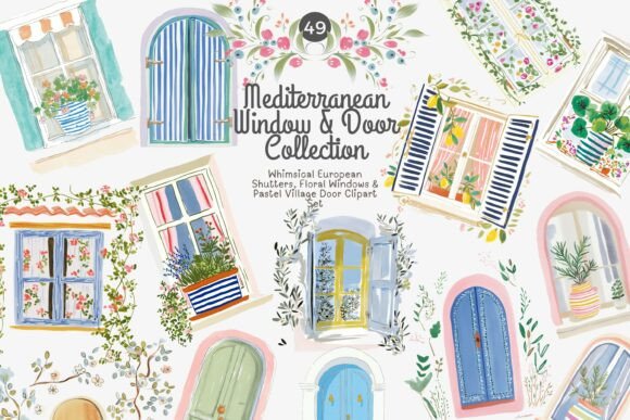 Download Mediterranean Window and Door Clipart Bu - Mediterranean Collection