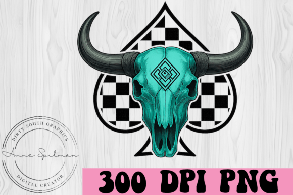 Download Turquoise Bull Skull on Checkered Spade - Premium Resources