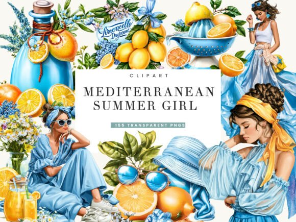 Download Mediterranean Summer Girl Clipart Bundle - Mediterranean Collection